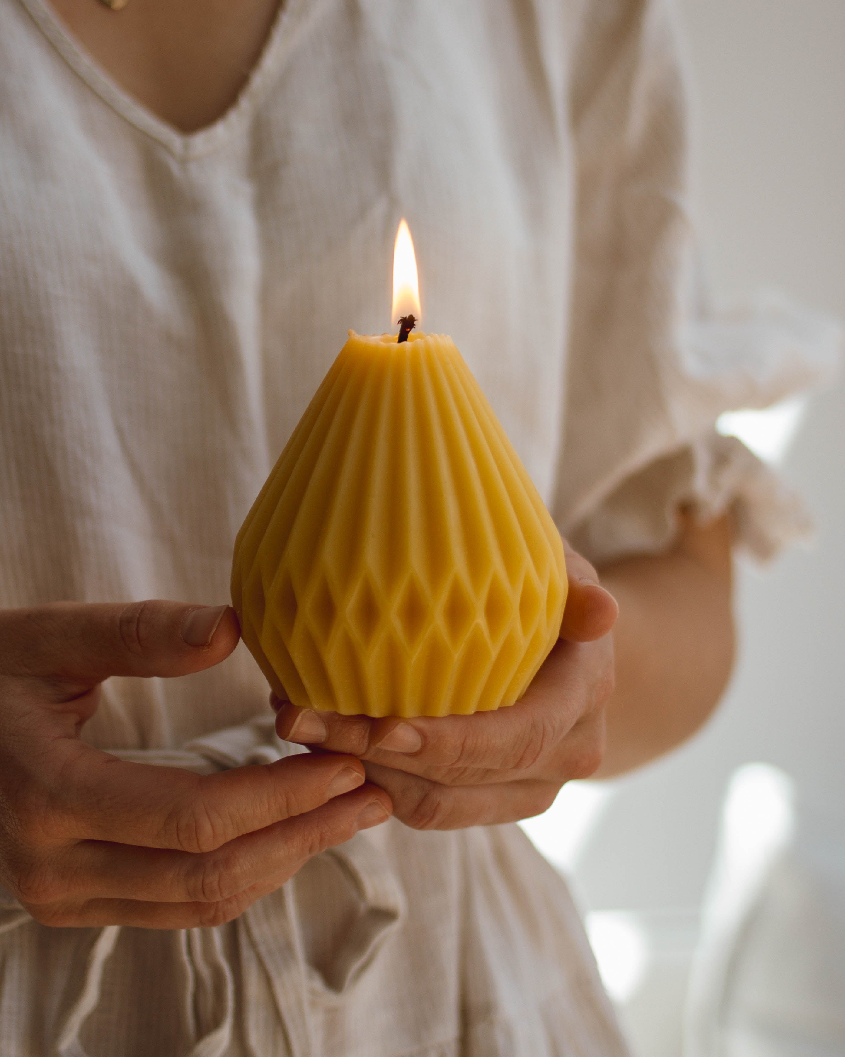 Artisan Beeswax Pear Candle by Goldrick. Natural Candles, Eco-Friendly. Perfect for eco-conscious consumers.