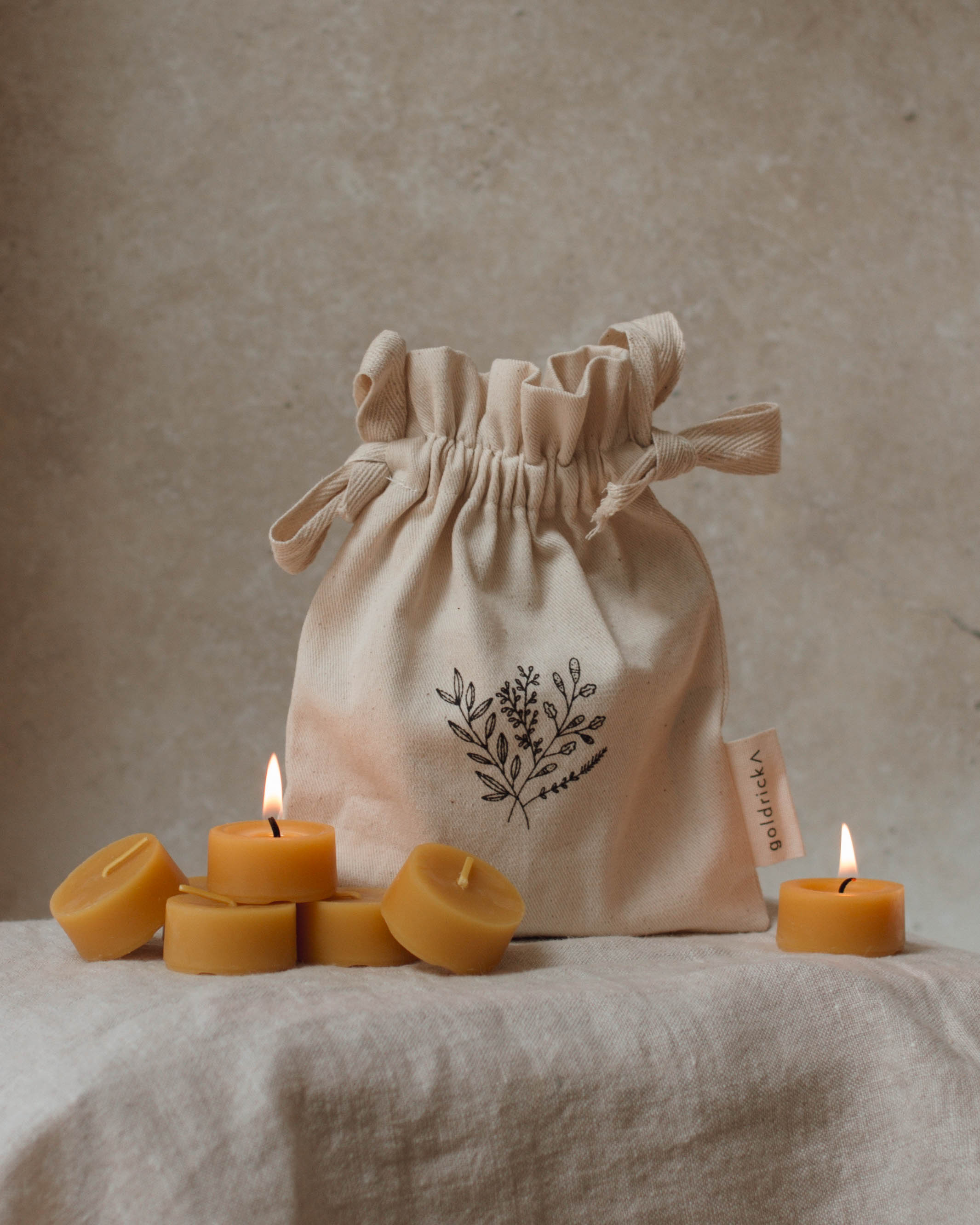 Beeswax Tealights by Goldrick. Natural Candles, Eco-Friendly. Perfect for eco-conscious consumers.