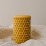 Honeycomb Beeswax Pillar Candle by Goldrick. Natural Candles, Eco-Friendly. Perfect for eco-conscious consumers.